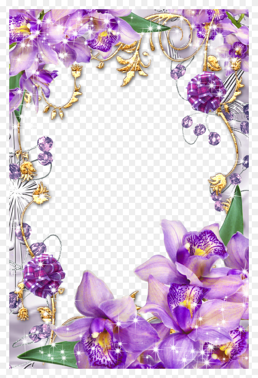 853x1280 Descargar Png Flores Púrpura, Bordes Y Marcos, Flores De Color Púrpura, Bordes Y Marcos, Gráficos, Diseño Floral Hd Png