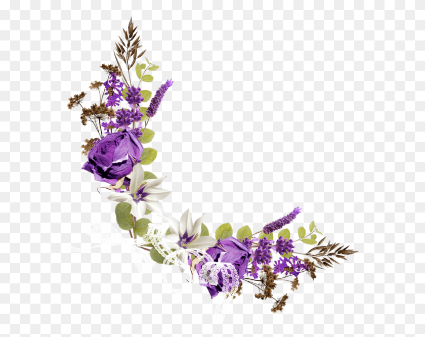 580x606 Purple Roses Purple Floral Corner Border, Plant, Flower, Blossom Descargar Hd Png