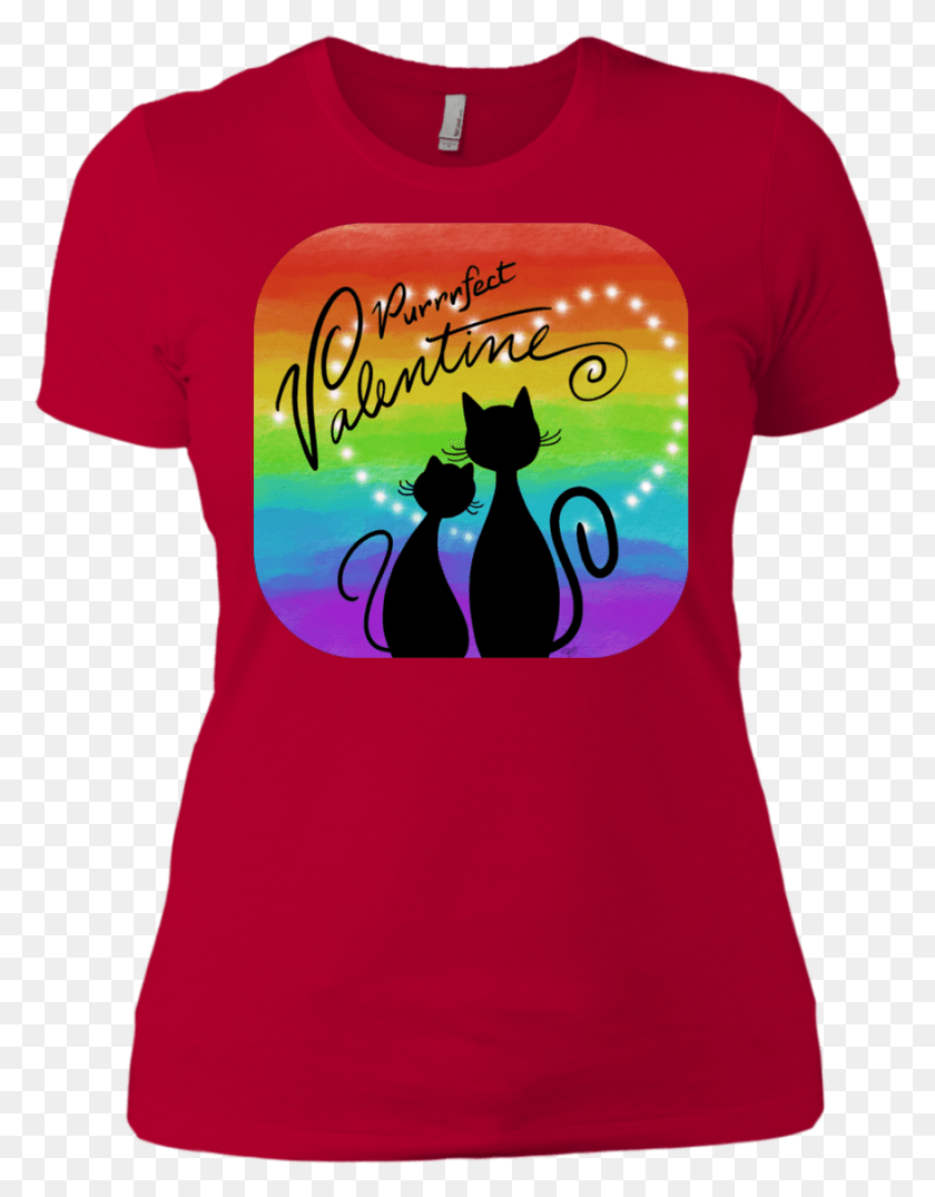 879x1144 Purrrfect Valentine Rainbow And Stars Ladies39 Boyfriend Active Shirt, Clothing, Apparel, T-shirt HD PNG Download