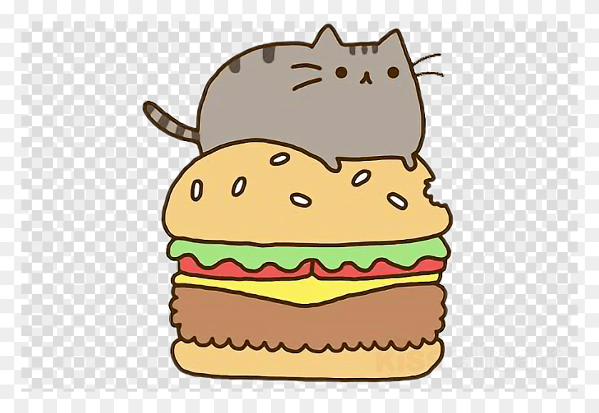 900x600 Pusheen Burger Clipart Hamburguesa Con Queso Gato Pusheen En Una Hamburguesa, Comida, Pastel De Cumpleaños, Pastel Hd Png