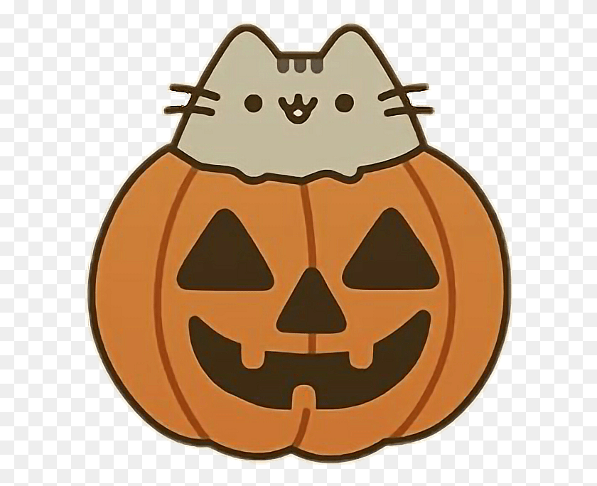 602x624 Descargar Png Pusheen Halloween K Rbis Pusheen El Gato De Halloween, Planta, Vegetal, Comida Hd Png
