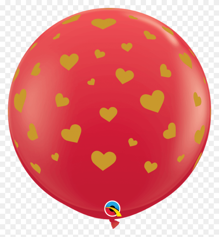 1175x1280 Q Random Hearts A Round Red With Gold Balloon, Ball HD PNG Download