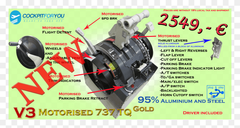 2000x1000 Qt B737 V3 Motorised Cockpit For You Gold S Machine Tool, Motor, Flyer, Poster HD PNG Download
