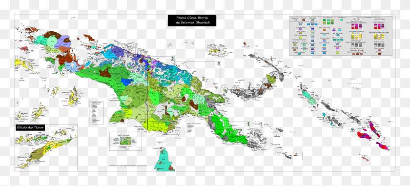 3887x1604 Descargar Png Mapa Postlingüístico De Calidad De Papúa Y Papúa Nuevo Mapa De Melanesia, Diagrama, Atlas Hd Png