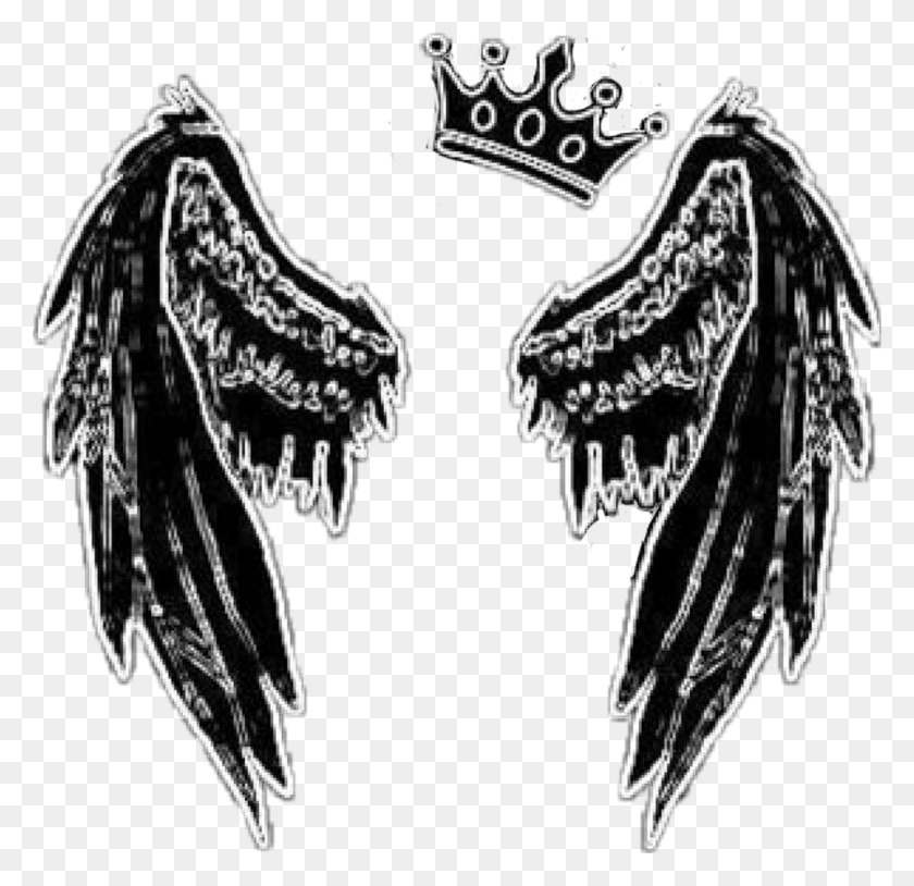 1024x990 La Reina Angel Wings Black Tumblrgirl Tumblr Illustration, Stencil, Halloween, Dientes Hd Png