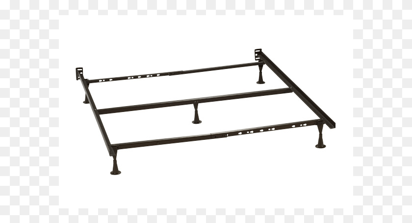 601x396 Queenking Metal Frame With Center Support Set Up A Bed Frame, Furniture, Table, Shelf HD PNG Download