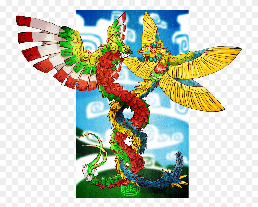 740x613 Quetzalcoatl Y Xiuhcoatl Ilustración, Dragón, Pájaro, Animal Hd Png