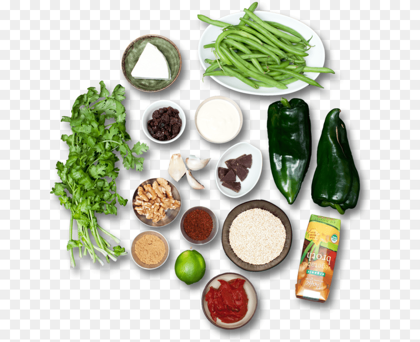 642x685 Quinoa Stuffed Poblanos With Mole Sauce Amp Green Beans Superfood, Herbs, Plant, Plate, Food Transparent PNG