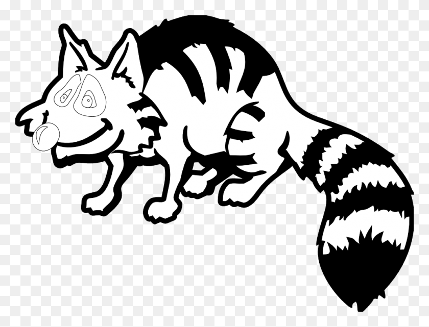 999x745 Raccoon Black White Line Tzunghaor Hunky Dory Svg Colouringbook Raccoon Black And White Cartoon, Stencil, Dragon, Animal HD PNG Download