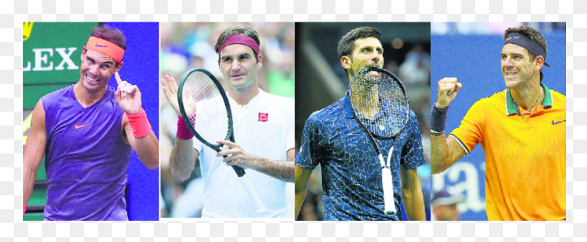 961x354 Rafael Nadal Roger Federer Novak Djokovic Y Juan Racketlon, Person, Human, Tennis Racket HD PNG Download