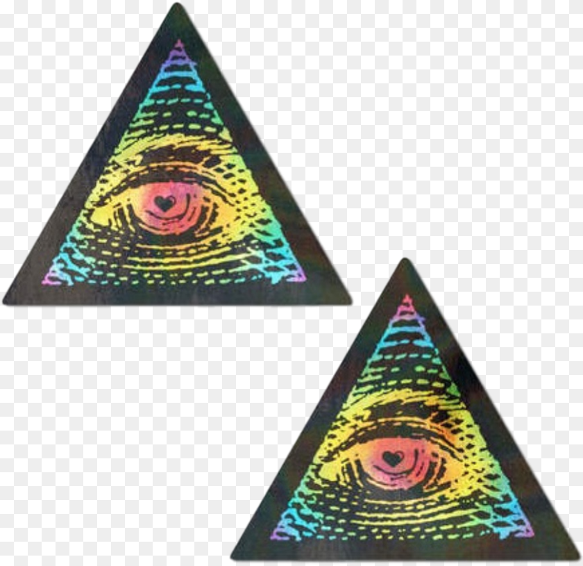869x843 Rainbow All Seeing Eye Nipple Pasties Triangle PNG