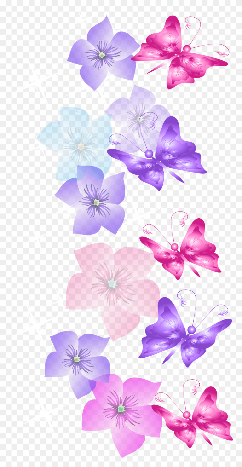 1606x3210 Rainbow Butterfly Border Butterfly And Flowers Decoration, Geranium, Flower, Plant HD PNG Download