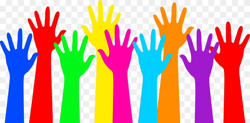 11102x5466 Rainbow Colored Raised Hands, Person PNG