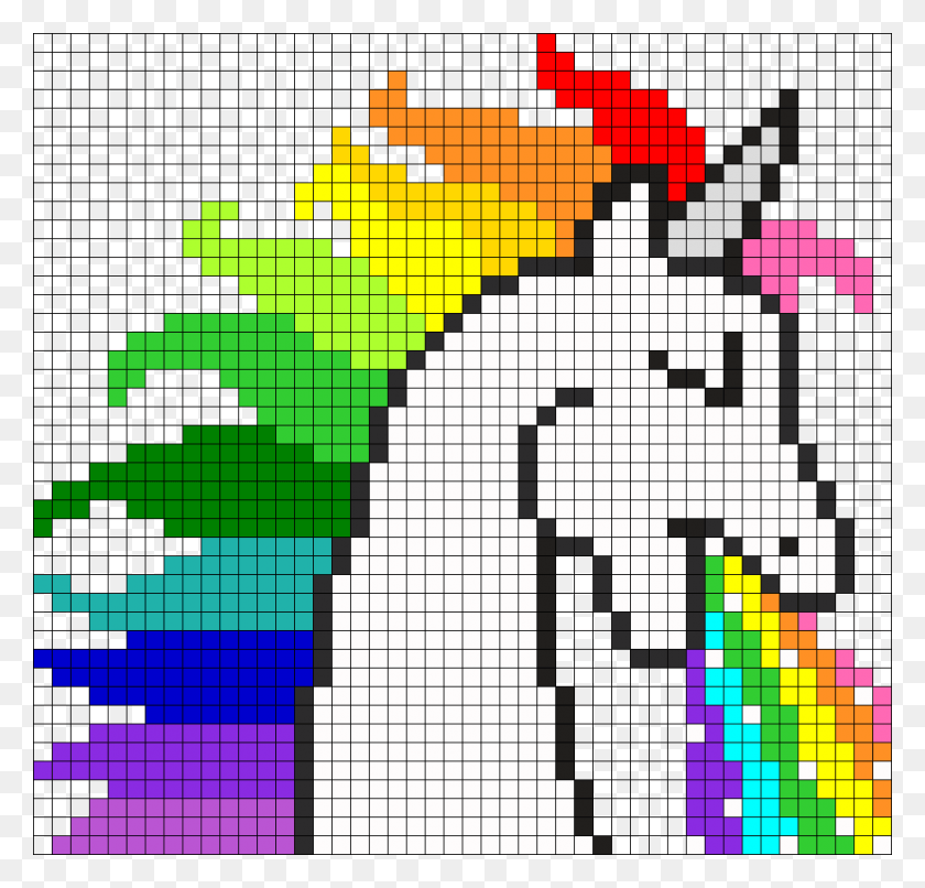 967x925 Descargar Png Rainbow Puking Unicorn Perler Bead Pattern Bead Sprite Unicorn Pixel Art Grid, Vegetación, Planta, Texto Hd Png