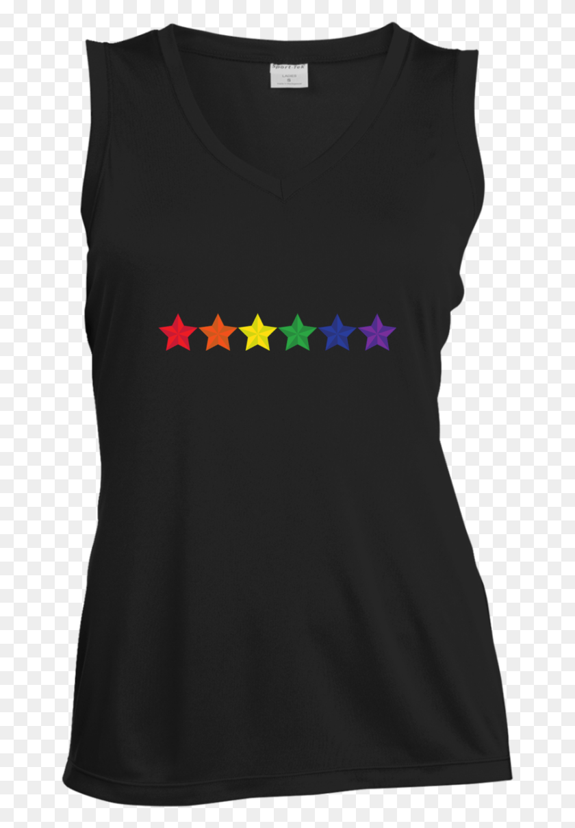 661x1149 Черная Футболка Без Рукавов Rainbow Stars Lgbt Pride Для Активного Танка, Одежда, Одежда, Рукав Png Скачать