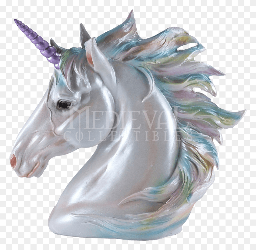 851x830 Rainbow Unicorn Head Figurine Unicorn Head Sculpture Rainbow, Ornament, Horse HD PNG Download