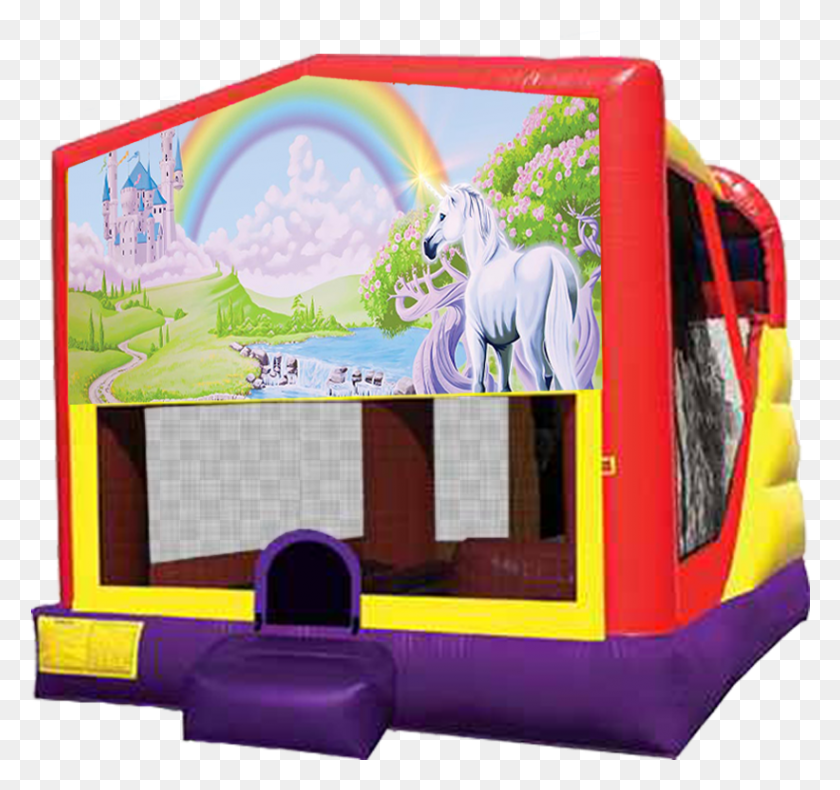 821x769 Rainbow Unicorn Party 4 In 1 Combo In Austin Texas Pj Mask Bounce House, Inflatable HD PNG Download