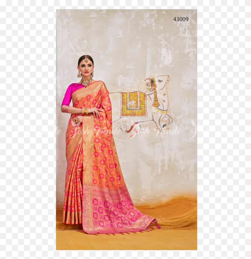 967x1001 Rajtex Khambhati Silk Saree Jt Rk Sarees Silk, Clothing, Apparel, Person HD PNG Download