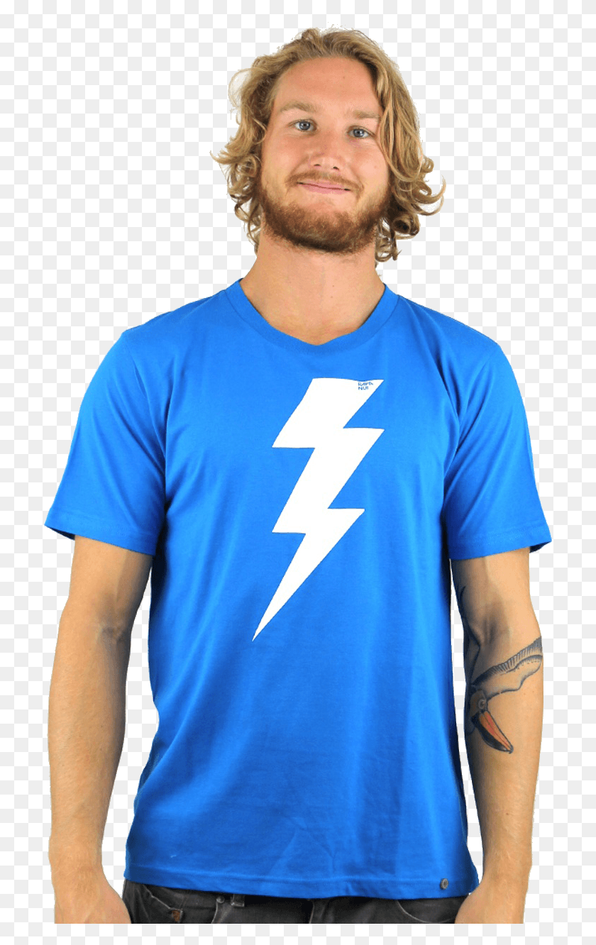 717x1272 Rapanui Mens T Shirt Lightning Design In Bright Blue Active Shirt, Clothing, Apparel, Person HD PNG Download