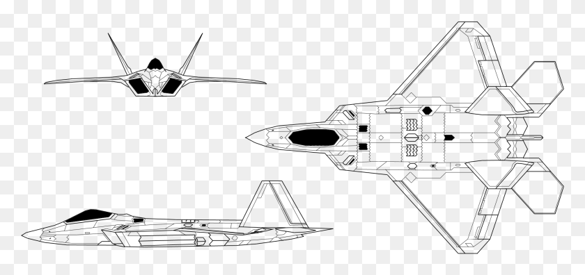 1968x848 Descargar Png Raptor Diagram Aircraft Fighter F 22 3 View, Gray, World Of Warcraft Hd Png