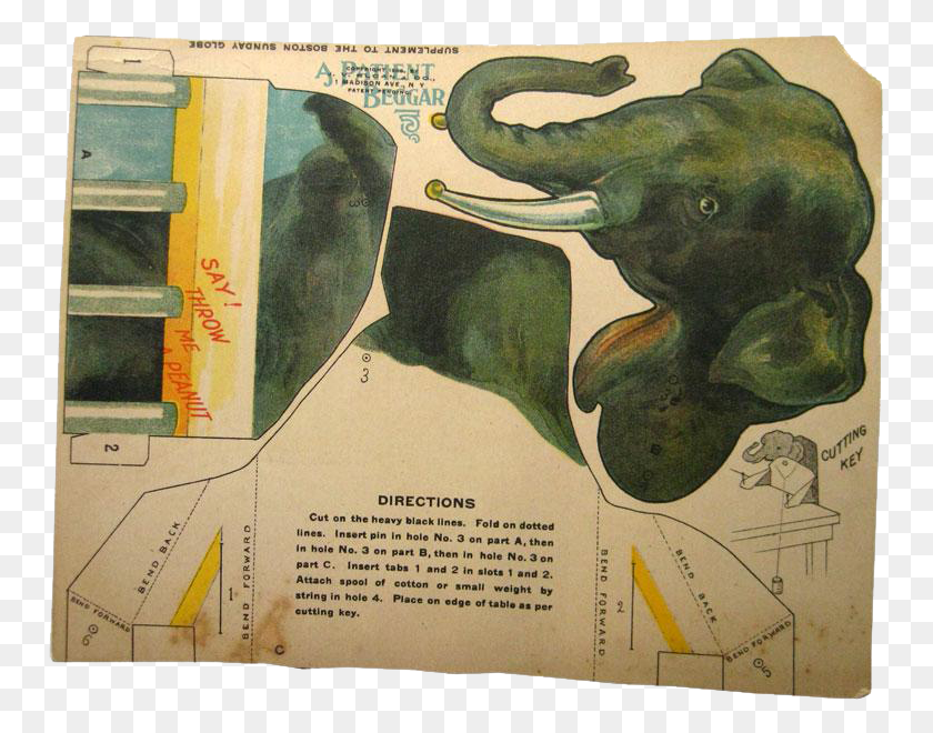 753x600 Редкий Вырезанный Слон Игрушка 1906 Года Из Бостонского Глобуса Индийский Слон, Текст, Реклама, Плакат Hd Png Скачать