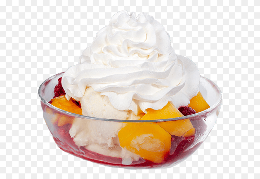 597x518 Raspberry Mango Sundae Vanilla Ice Cream, Cream, Dessert, Food HD PNG Download