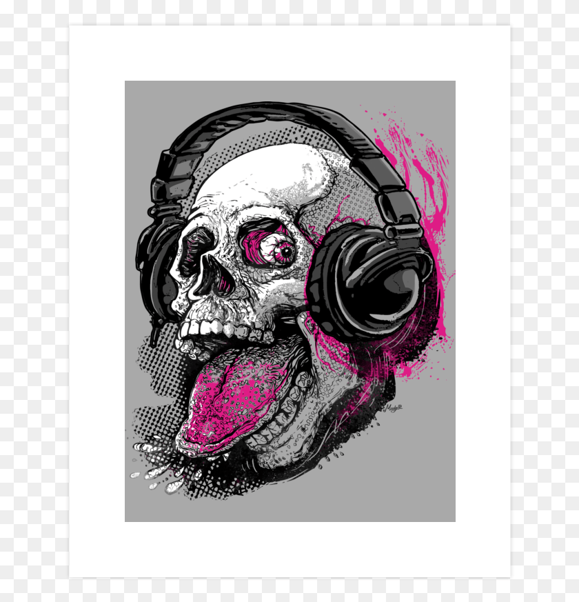 654x813 Raspberry Skull Chilling With Music Headphones Art T Shirt, Electronics, Headset HD PNG Download