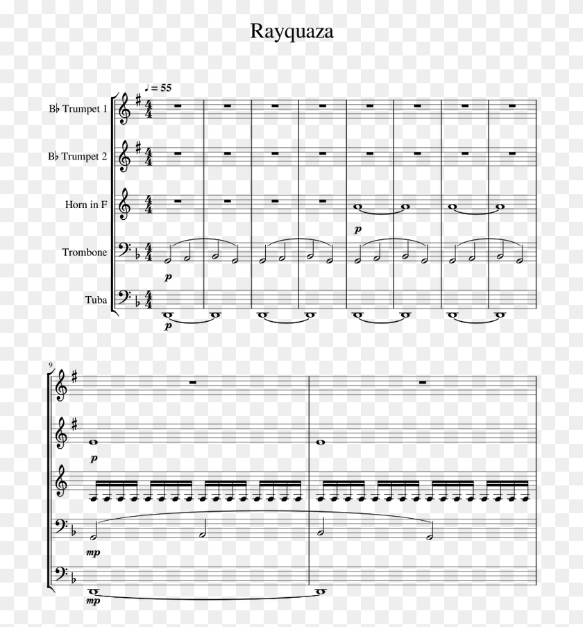 712x844 Rayquaza Theme Brass Quintet Sheet Music For Trumpet Chopin Cello Sonata Third Movement, Gray, World Of Warcraft HD PNG Download