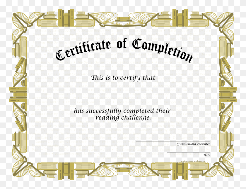 2999x2264 Reading Challenge Certificate Of Completion Freebies Certificate Of Completion, Flyer, Poster, Paper HD PNG Download