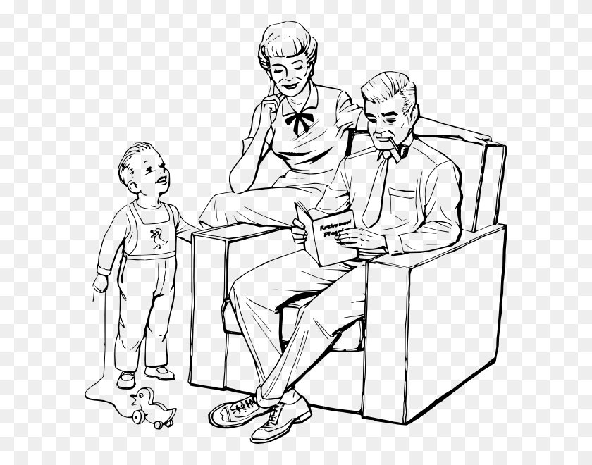 600x600 Reading Family Drawing Of A Nuclear Family, Person, Human HD PNG Download