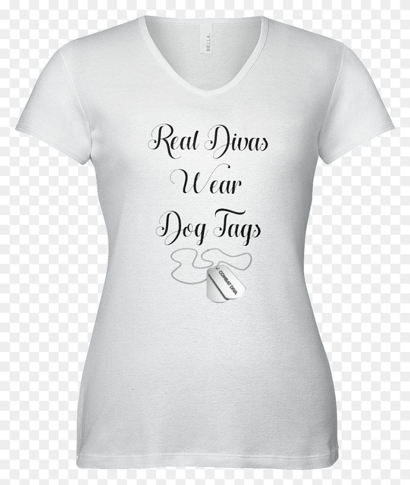 901x1077 Real Divas Wear Dog Tags V Neck Fine Jersey T Shirt, Clothing, Apparel, Text HD PNG Download