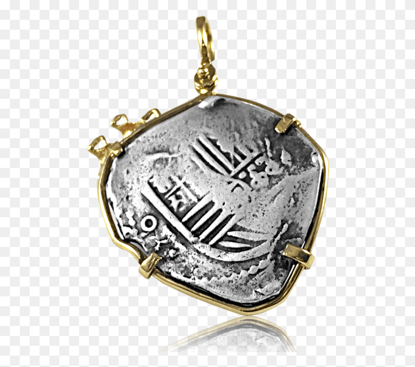 494x683 Reales Galleon Mexico 14k Gold Bezel Treasure Coin Locket, Pendant, Jewelry, Accessories HD PNG Download