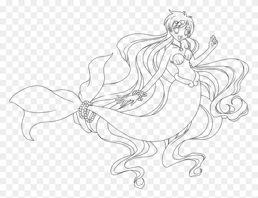 900x675 Realistic Anime Mermaid Coloring Pages Mermaid Melody Line Art, Gray, World Of Warcraft HD PNG Download