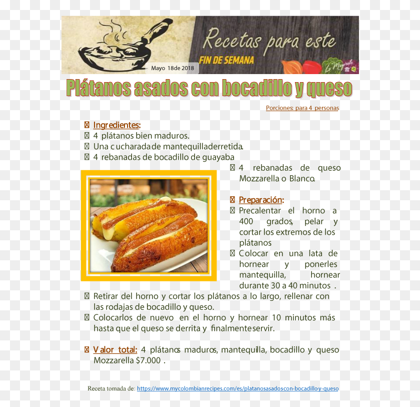 596x753 Receta De Platano Con Queso, Texto, Menú, Publicidad Hd Png