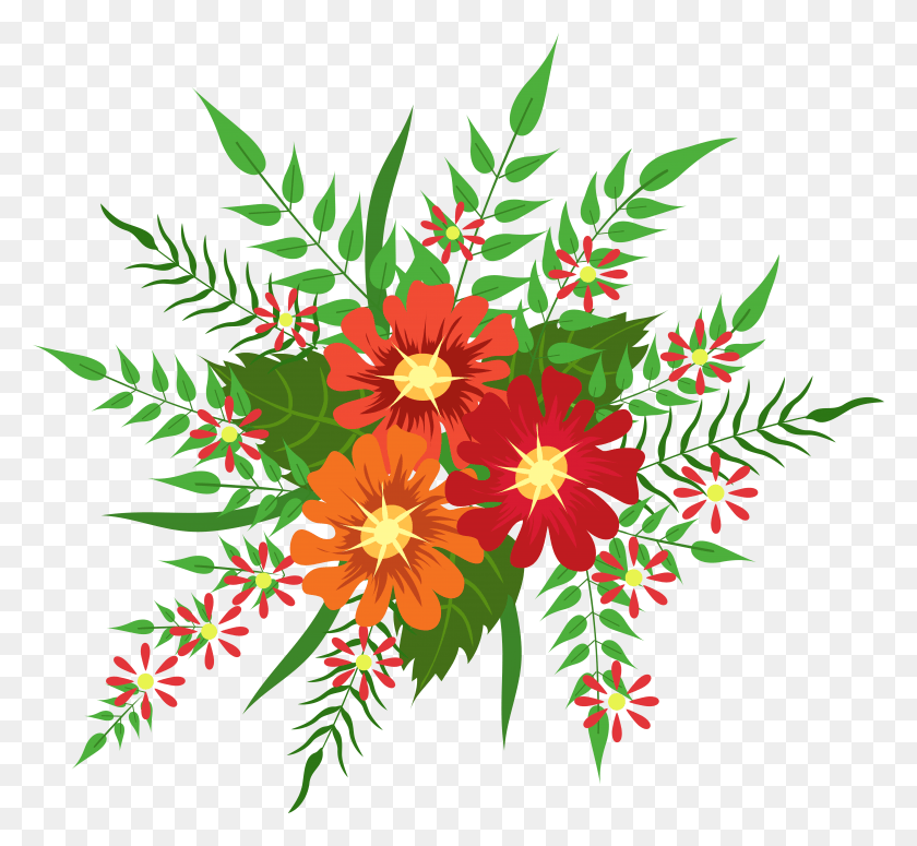 5957x5467 Red And Orange Flowers Decoration Image Red And Green Flower, Pattern, Ornament, Plant HD PNG Download