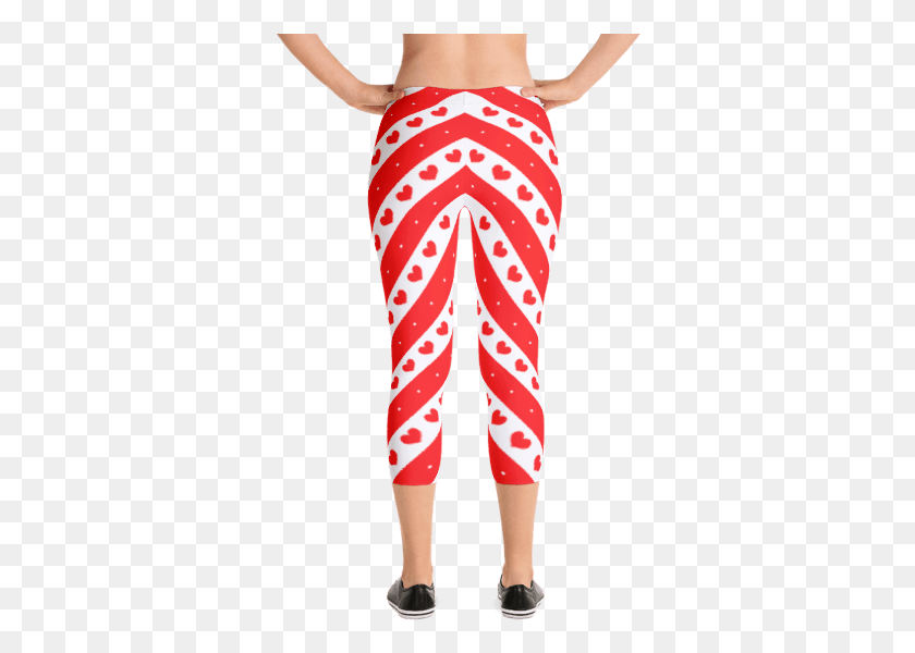336x540 Red And White Stripes With Romantic Hearts Capri Leggings, Pants, Clothing, Apparel HD PNG Download