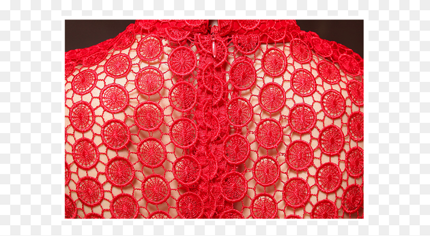 601x401 Red Circle Pattern Lace Mandarin Collar Cap Sleeve Motif, Rug Descargar Hd Png