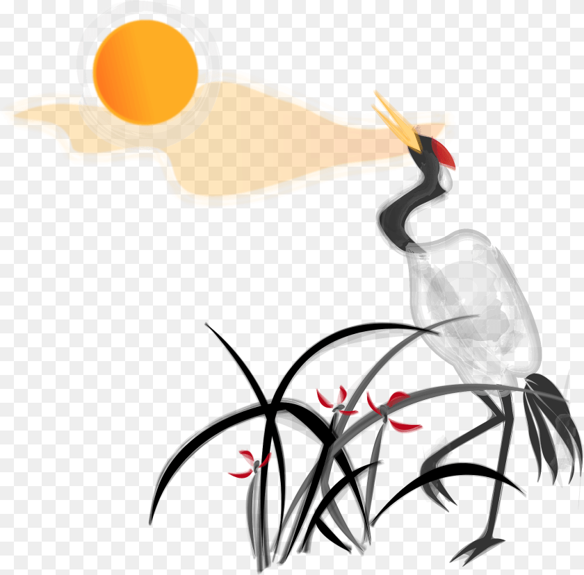 1920x1892 Red Crowned Crane And Moon Clipart, Art, Graphics, Animal, Fish PNG