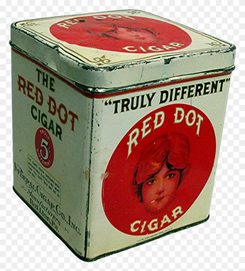 866x964 Red Dot Advertising Cigar Tin Found At Ceylon Tea, Box, Cardboard, Carton HD PNG Download