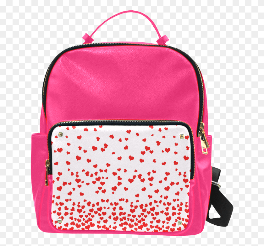 649x725 Red Falling Hearts On Pink Campus Backpacksmall Backpack, Bag, Purse, Handbag HD PNG Download