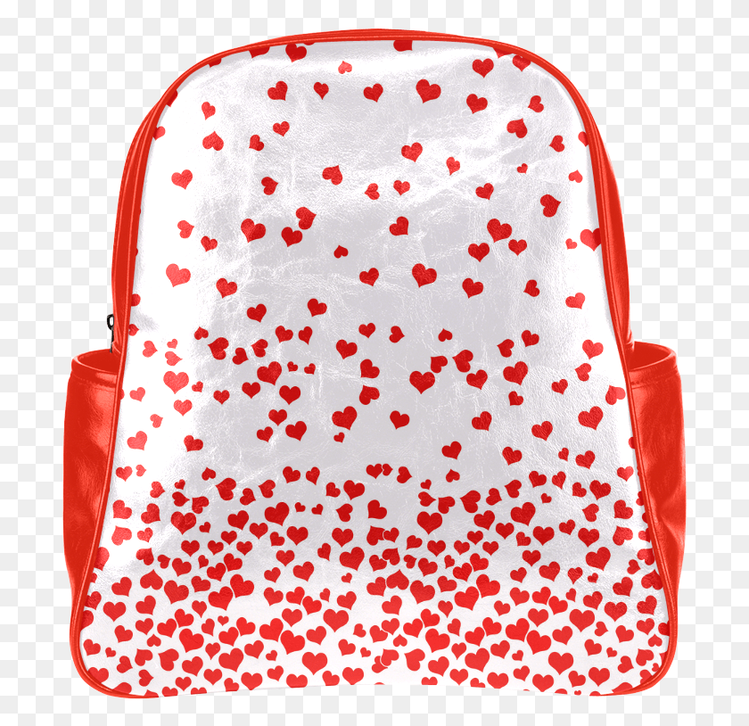 701x754 Red Falling Hearts On Pink Multi Pockets Backpack Bag, Rug, Bowl Descargar Hd Png