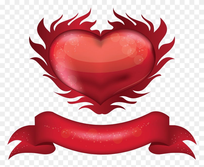 2699x2175 Red Heart With Banner Clipart Picture Illustration, Heart, Food, Animal HD PNG Download