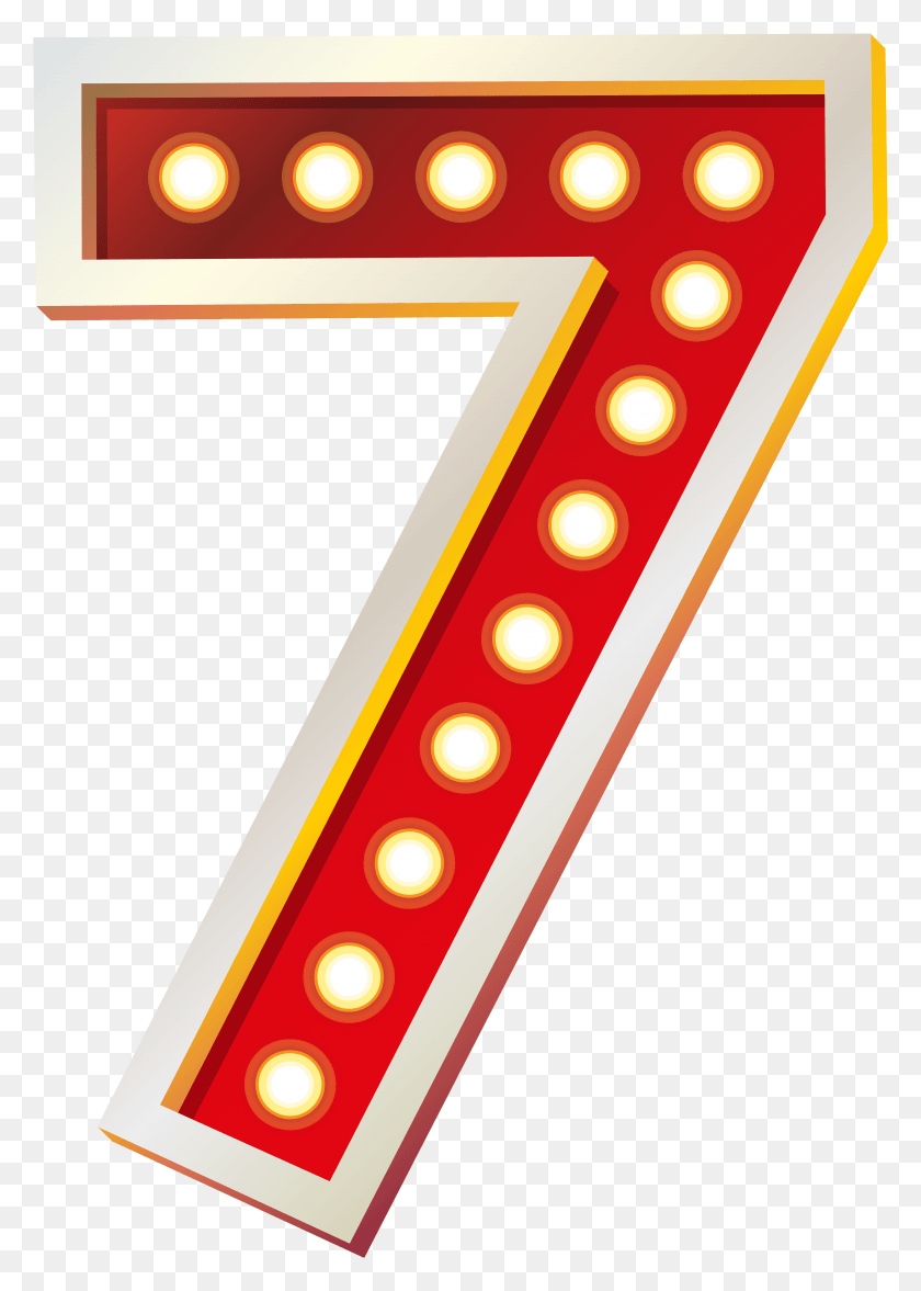 3429x4911 Red Number Seven With Lights Clip Art Image, Symbol, Text, Alphabet HD PNG Download