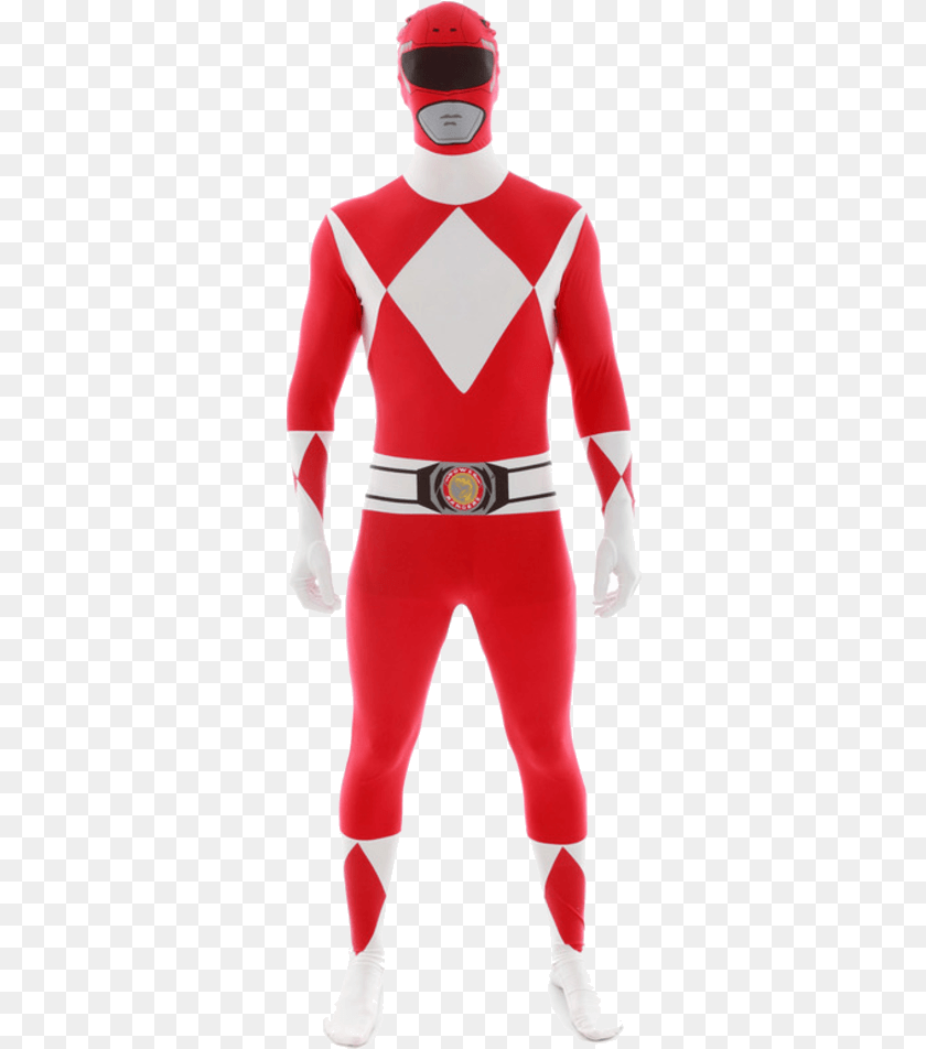 323x952 Red Power Ranger Morphsuit Deguisement Power Ranger Rouge, Clothing, Costume, Person, Adult Transparent PNG