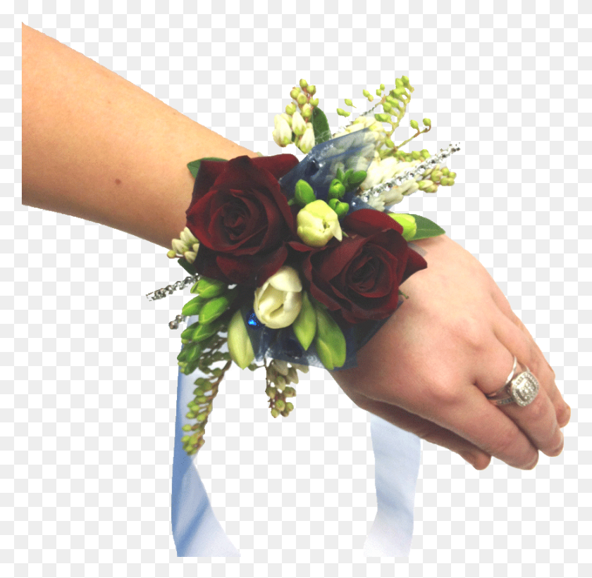 861x841 Red Roses Wrist Corsage Bouquet, Person, Human, Flower Bouquet HD PNG Download