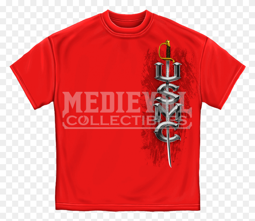843x721 Красная Футболка Usmc Semper Fidelis Sword Active Рубашка, Одежда, Одежда, Футболка Hd Png Скачать