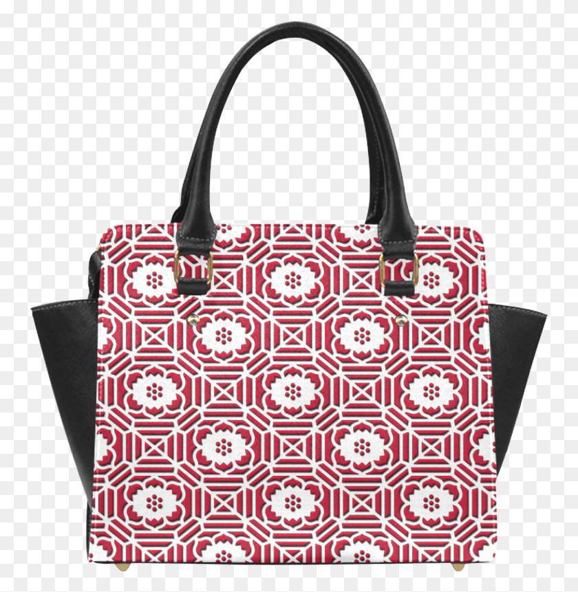 753x801 Red White Floral Shokkoumon Geometric Japanese Pattern Handbag, Bag, Accessories, Accessory HD PNG Download