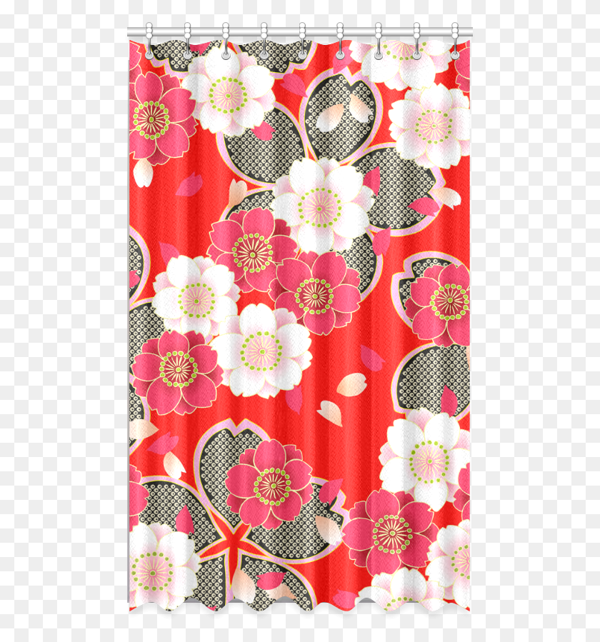 495x839 Red White Japanese Kimono Pattern Window Curtain 50 Motif, Rug, Shower Curtain HD PNG Download