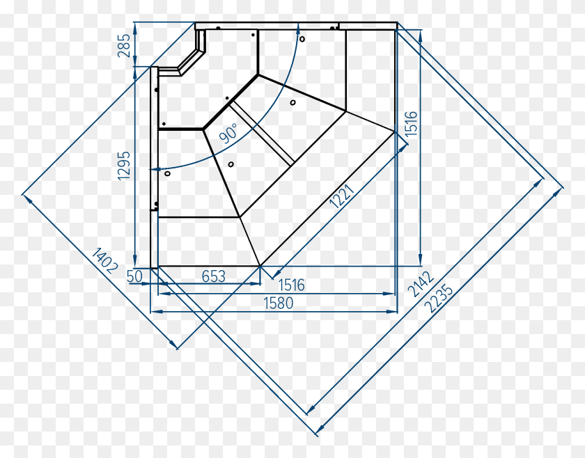 1825x1401 Refrigerated Display Case Savona Cube Closed Angle Technical Drawing, Triangle, Plot, Diagram HD PNG Download