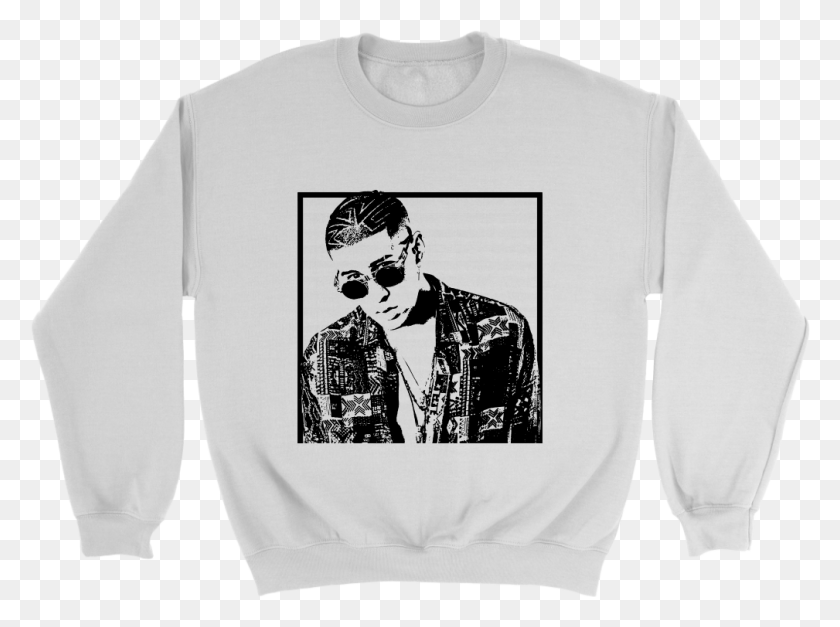 1009x734 Reggaeton Icon Graphic Crewneck Featuring Bad Bunny Sweatshirt, Clothing, Apparel, Sweater HD PNG Download